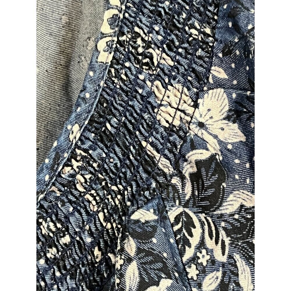 Torrid Dress Milkmaid 2X Blue Floral Mini Chambray Puff Sleeve Smocked Feminine - Picture 10 of 16
